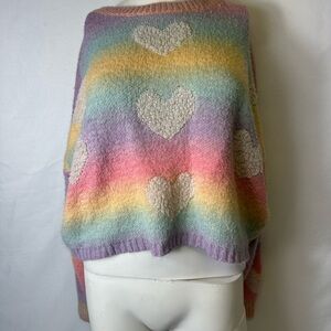 Sweet Society Pastel Rainbow Hearts Girls Sweater Size XL Crop Hot Topic
